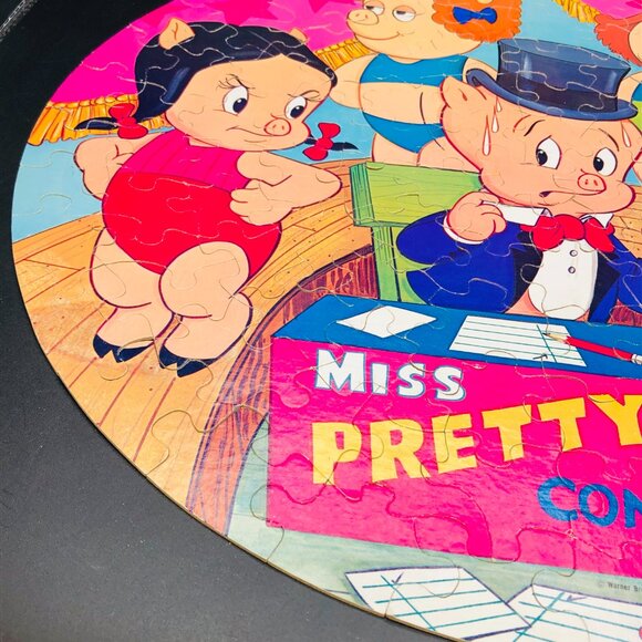 Vintage 1979 Porky Pig Petunia MISS PRETTY PIG 125 pc Round Puzzle -Complete - Picture 8 of 12